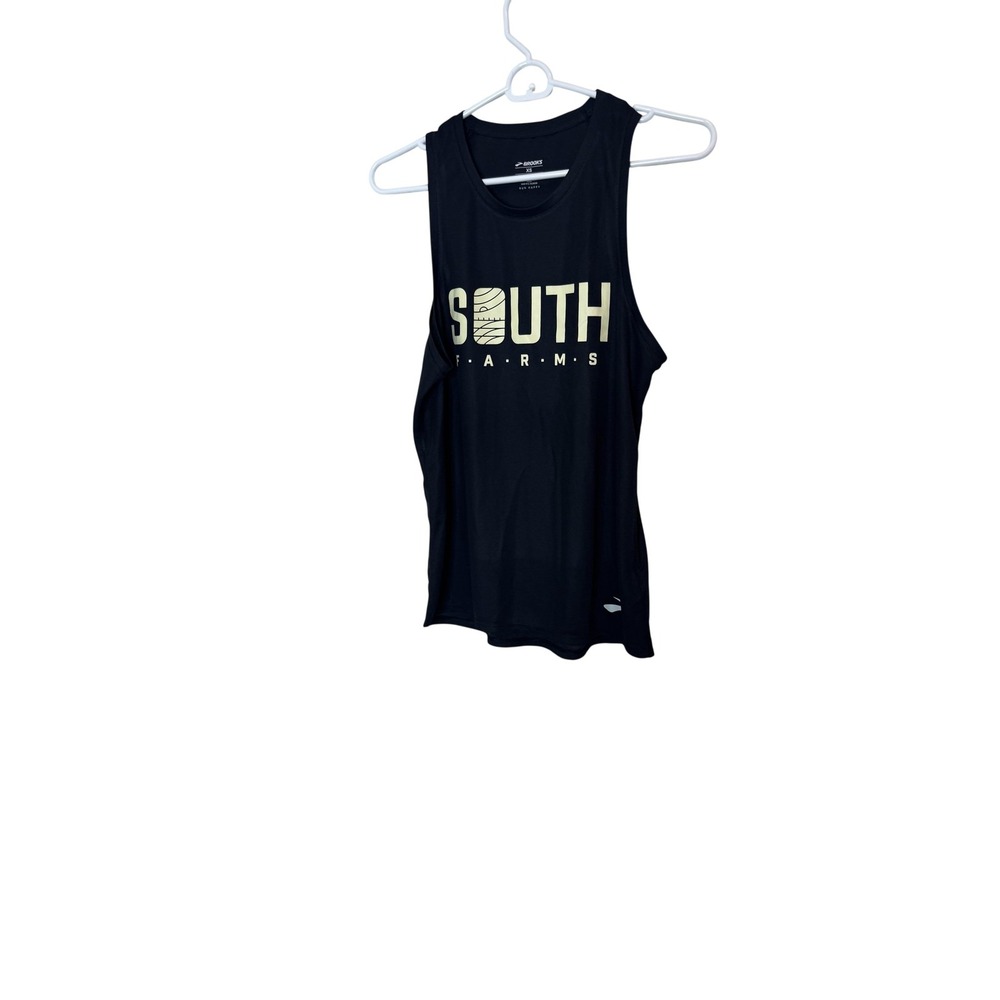 Brooks Tank Top Mens XS Black‎ South Farms Graphic Running Singlet Athletic